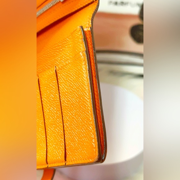 HERMES Bearn Soufflet Leather Chevre Orange Bifold Long Wallet - Picture 9 of 17